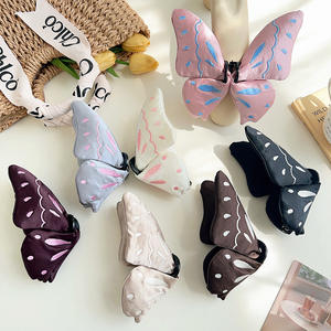 مشابك شعر نسائية جديدة لموسم الخريف والشتاء، مشابك شعر على شكل سمكة القرش، مشابك شعر كبيرة على شكل فراشة مطرزة بالقماش، حلوة ولطيفة - Product Image 1