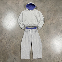 Ensemble de survêtement TOPSHOW personnalisé en molleton épais pour homme – Sweat à capuche zippé uni et pantalon de jogging ample