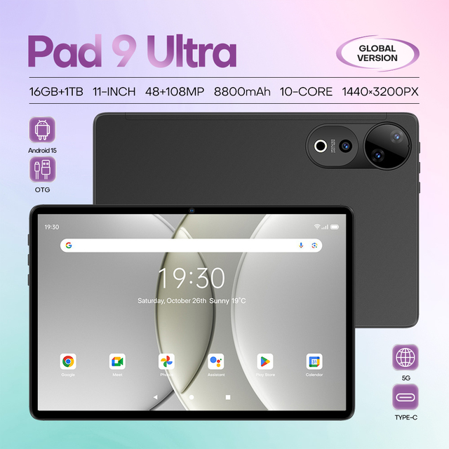 Hot Selling Pad 9 Ultra 11-Inch Android 15 Octa Core Tablet PC 16GB RAM 1TB ROM 48MP+108MP Camera USB-C 5G Waterproof Rugged