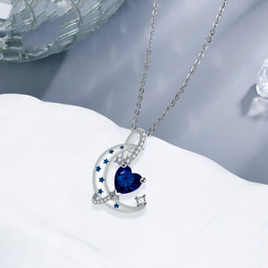 2025 gran oferta de alta calidad Luna estrella corazón con cristal azul collar con colgante de plata celestial para mujer - Product Image 2