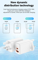 Cargador de Pared Rápido de 45W GaN con Enchufe UK, QC3.0, QC4.0+, PD 3.0, 1 USB y Doble Tipo-C para Laptop, Teléfono Móvil y Auriculares