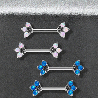 Pétale Fleur Mamelon Anneau Avec Faux Bleu Opale En Acier Inoxydable Mamelon Piercing Mode Corps Bijoux pour Femmes