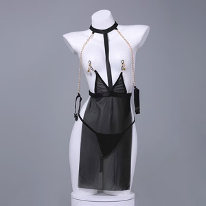 Sexy lingerie set with see-through halter neck, no need to remove, open backless design. - Product Image 4