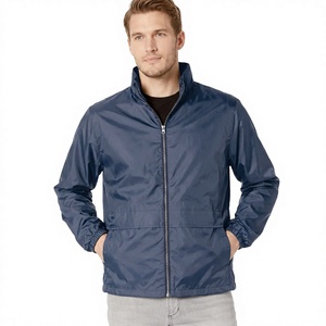Men's Navy Blue Windproof Polyester Racer Jacket Hooded Zipper Closure Casual Autumn Wear Regular Fit High Street - Product Image 1