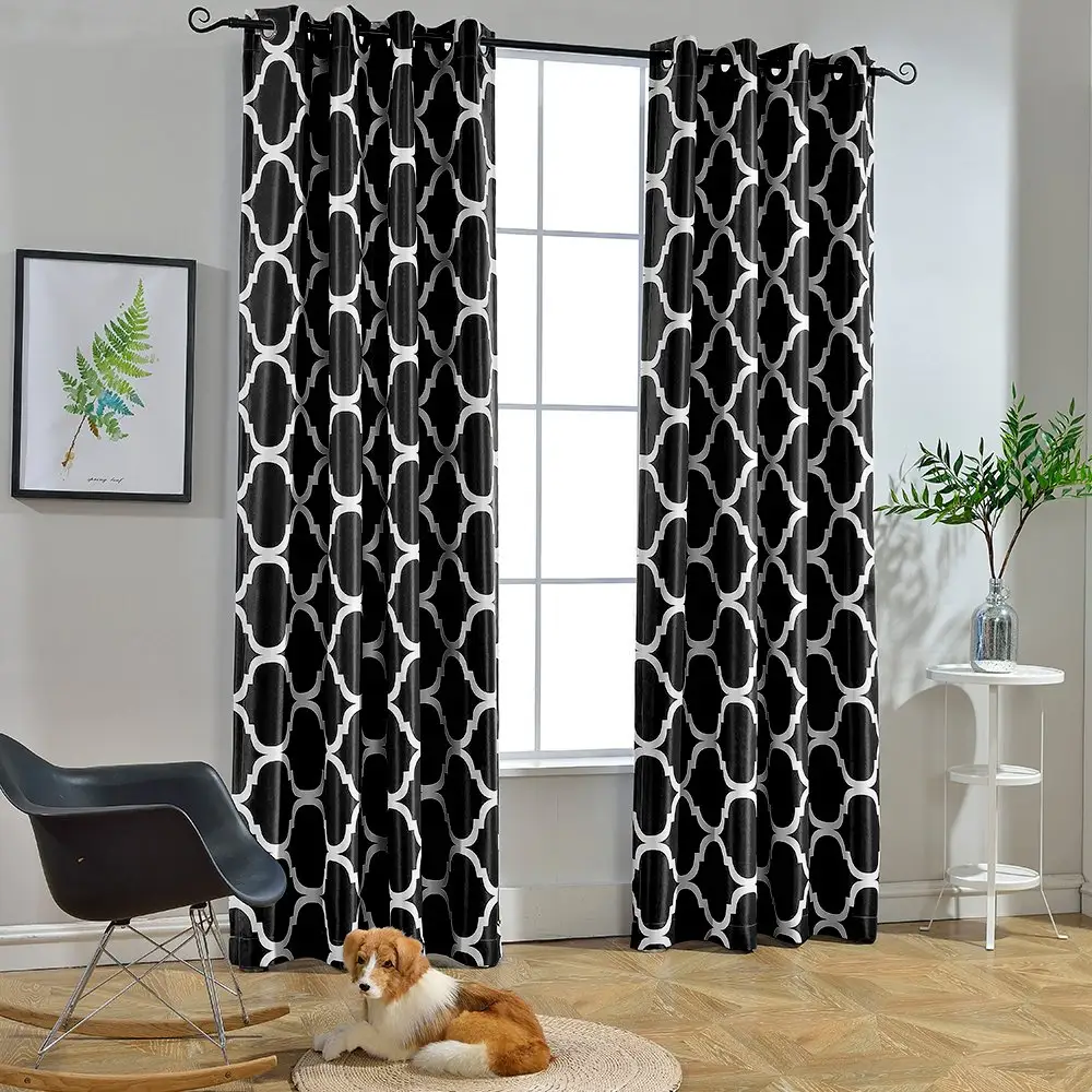 Moroccan Room Darkening Blackout Grommet Top Curtains for bedroom ready made polyester curtain