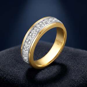 SweetJew <b>Mens</b> Moissanite Wedding Band 925 Sterling <b>Silver</b> 14K Yellow Gold Plated 1ct D Color VVS1 Clarity Brilliant Lab <b>Ring</b> - Product Image 4