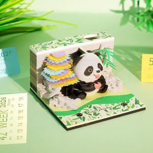 Nuevo producto 2026 padre-hijo Panda 3D notas adhesivas diseño personalizado papel tallado 3D Bloc de notas calendario - Product Image 1