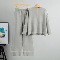 Haut tricoté deux pièces décontracté à la mode pour les femmes en automne ensemble deux pièces pantalons décontractés taille haute