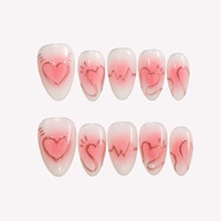 Faux ongles à presser en acrylique, style jeune fille, motif cœur ECG en relief, personnalisables, pour fêtes, rendez-vous et trajets quotidiens