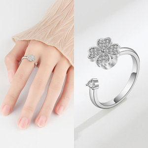 Anillo Giratorio Antiestrés, Juego de 3 Piezas, Microincrustaciones de Circonio, Cobre, Anillos Abiertos con Diseño de Flor, Joyería para Aliviar el Estrés - Product Image 3