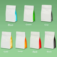 Sachet d'emballage alimentaire à huit soudures latérales, pochette verticale en aluminium coloré avec fermeture éclair pour le stockage de café, noix, poudre et thé