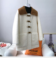 Parka en fourrure pour femme, coupe ajustée, double boutonnage, style sportif, en laine/polyester tricoté, épaisse, pour l'hiver, JT3187