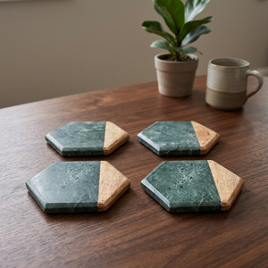 Reliable Green Marble Wooden Hexagon <b>Coaster</b> Set Handcrafted Heat Resistant <b>Drink</b> <b>Coasters</b> for Coffee Table Home Dec - Product Image 1