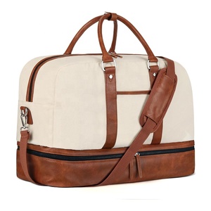 Sac fourre-tout en toile pour femme, sac de sport, sac de voyage pour homme avec sangle en cuir et compartiment à chaussures - Product Image 1