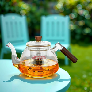Teiera in Vetro Borosilicato da 800ml con Manico in Legno, Riscaldamento Elettrico a Forno in Argilla, Teiera per Erbe da Ufficio, <span class=keywords><strong>Set</strong></span> da Caffè <span class=keywords><strong>e</strong></span> Tè in Offerta - Product Image 2