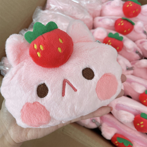 Portamonete in Peluche OEM Kawaii Personalizzato, Morbido Portamonete con Cerniera a Forma di Gatto Fragola, Portachiavi in Peluche - Product Image 6