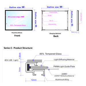60x90cm mỏng dẫn Bảng menu quảng cáo hộp đèn kích thước lớn cho nhà hàng sử dụng kính cường lực & vật liệu thép - Product Image 5
