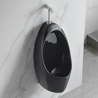 Urinoir mural noir brillant en céramique avec chasse automatique à capteur, pour toilettes publiques commerciales, articles sanitaires pour hommes