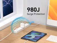 Penangkal Lonjakan Tegangan 980J, Perlindungan Beban Berlebih, Indikator LED, Stopkontak 6 Lubang NEMA5-15P dengan Soket Ekstensi USB untuk Kantor