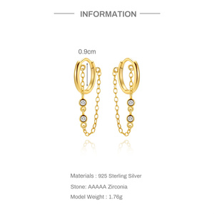 Pendientes de Aro con Borlas Clásicas de Plata de Ley S925, con Circonitas, Elegantes, para Mujer - Product Image 6