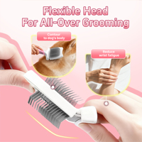 Brosse à poils pour animaux de compagnie professionnelle à double face, extra longue, à poils doux et durs, tête flexible, pour chiens et chats