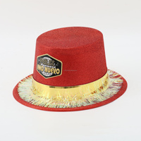 HLC personnalisé Fluorescent Feliz Ano Nuevo plastique Logo personnalisé chapeau haut de forme de Noël couvre-chef avec glands pour bonhomme de neige fête habiller