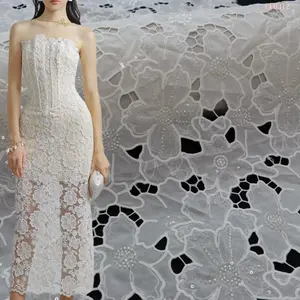 New Guipure Cord Lace Fabric 2024 Latest Luxury Chantilly Lace Embroidery Fabric with Sequins for Women Wedding Dress