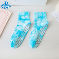 Chaussettes de Pilates neutres personnalisées Tie-Dye, vente en gros, broderie personnalisée, logo, chaussettes en coton 32*2S de haute qualité
