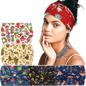 Diadema con estampado navideño de nuevo diseño, diadema elástica con nudo de borde ancho, diadema de Papá Noel de dibujos animados, accesorios para el cabello - Product Image 3