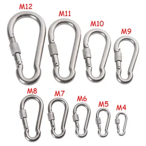 BT-245S M4~M12 304 Silver Stainless Steel Lock Ring Safety Outdoor Climbing Snap Hook Carabiner Spring Mousqueton