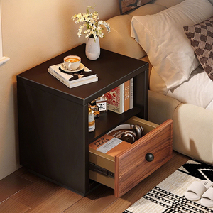 Modern <b>Black</b> Plastic Nightstand with 2 Drawers Storage Cabinet for Bedroom Furniture Fenglong FL-SS-001 - Product Image 1