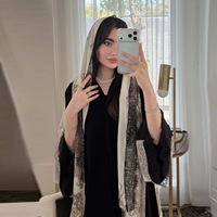 Abaya Kimono Modeste Ouverte pour Femmes Musulmanes, Imprimée avec Dentelle, Manches Longues, Grande Taille, Robe Longue Ample, Cardigan