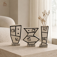 Vase à fleurs en céramique géométrique peint à la main Jossin, noir et blanc, décoration sculpturale moderne pour table, salon, intérieur de la maison