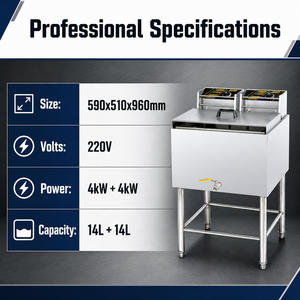 Friteuse électrique professionnelle sur pied 28L double cuve double panier 8kW pour frites poulet restauration - Product Image 2