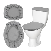 Ensemble de housses de toilette en polyester gris extensible, comprenant une housse de réservoir rectangulaire et une housse de couvercle rond avec base élastique en tissu doux