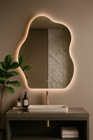 Miroir LED asymétrique moderne de luxe fait main, rétroéclairé, à luminosité réglable, idéal pour mariages et anniversaires