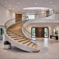 Premium geschwungene gerade Treppe mit Massivholzstufen, entworfen für Villen, Hotels, Hallen.