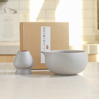Ensemble de bols à matcha mignons à bec à deux tons avec logo OEM pour cérémonie de luxe avec porte-fouet