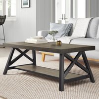 Kainice-Table basse rustique moderne en noyer avec étagère de rangement extra longue pour le salon et la maison