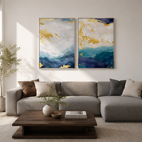 Peinture à l'huile abstraite dorée, paysage abstrait, peinture à la main sur toile, œuvre d'art encadrée, décoration murale pour salon