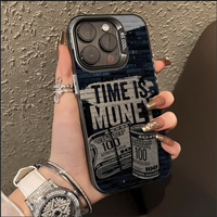 Coque de téléphone style affaires « L'argent est du temps » pour iPhone XR XS 11 12 13 14 15 16 17 Pro Max – Protection personnalisée pour mobile
