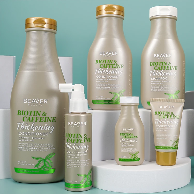 Conjunto de champú y acondicionador para el crecimiento del cabello con cafeína y biotina orgánica de etiqueta privada, champú anticaída espesante de hierbas naturales