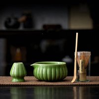 Ensemble Matcha Glaze Craquelé Effet Glaçon, Bol en Céramique Moderne Effet Ombre de Jade, Fouet en Bambou à 100 Dents, Support, Cuillère et Tamis pour le Thé à Domicile