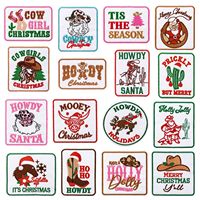 Patchs brodés thermocollants style Boho Country Western, motifs Botte de cowboy, Longhorn, Cactus, Père Noël, pour vêtements, chapeaux et cadeaux de Noël