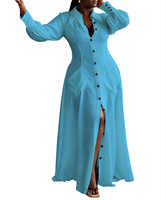 Robe chemise longue décontractée unie à revers et manches longues pour femme, grande taille, simple boutonnage, haute qualité, collection 2026