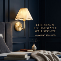 Applique murale LED sans fil rechargeable avec abat-jour en tissu plissé, à intensité tactile, pour chevet, couloir, ambiance intérieure - Stock US