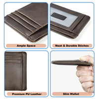 Dompet Tipis untuk Pria, Kantong Kartu Kulit Minimalis dengan 6 Slot Kartu dan 1 Slot Jendela Transparan - Warna Kopi