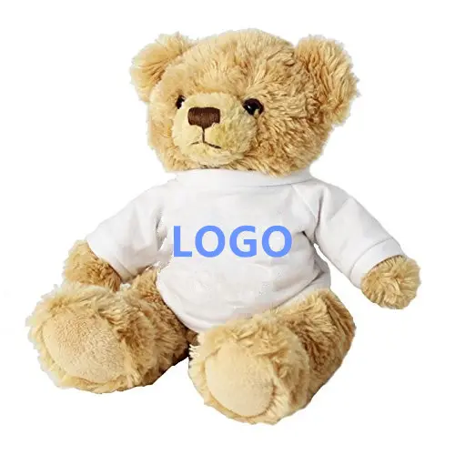 Venta al por mayor lindo oso de peluche regalo felpa impresión personalizada logotipo oso de peluche con camiseta blanca