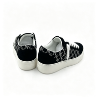 Baskets décontractées pour femmes à imprimé monogramme noir et blanc, lacets moelleux, bout rond, à lacets, plateforme