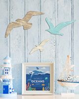 Décoration murale en bois Shaka, thème côtier, art mural nautique, oiseaux marins, maison de bord de mer, ornements vintage océaniques